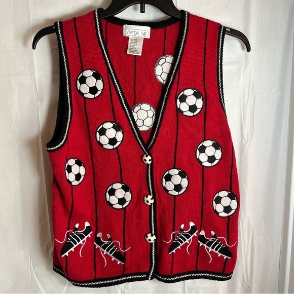 Vintage Mandal Bay Ladies Soccer Sweater Vest Size Large‎ Whimsical 90’s Novelty - Picture 1 of 7